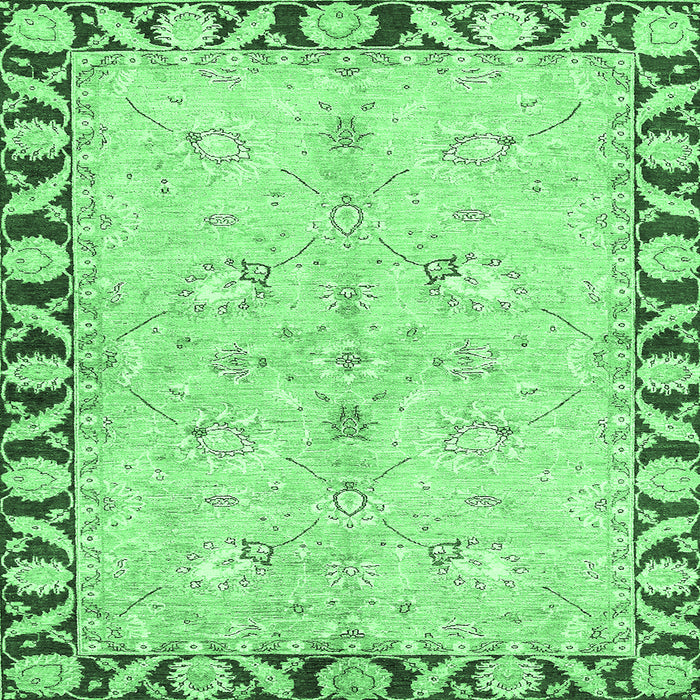 Square Machine Washable Oriental Emerald Green Traditional Area Rugs, wshabs449emgrn