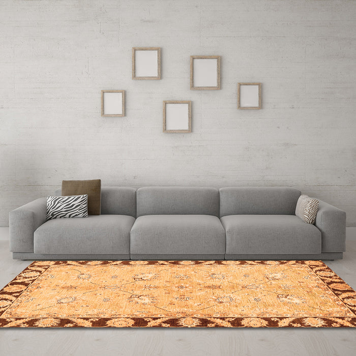 Machine Washable Oriental Orange Traditional Area Rugs in a Living Room, wshabs449org