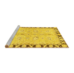Sideview of Machine Washable Oriental Yellow Traditional Rug, wshabs449yw