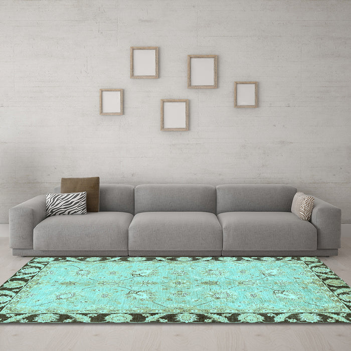 Machine Washable Oriental Light Blue Traditional Rug in a Living Room, wshabs449lblu