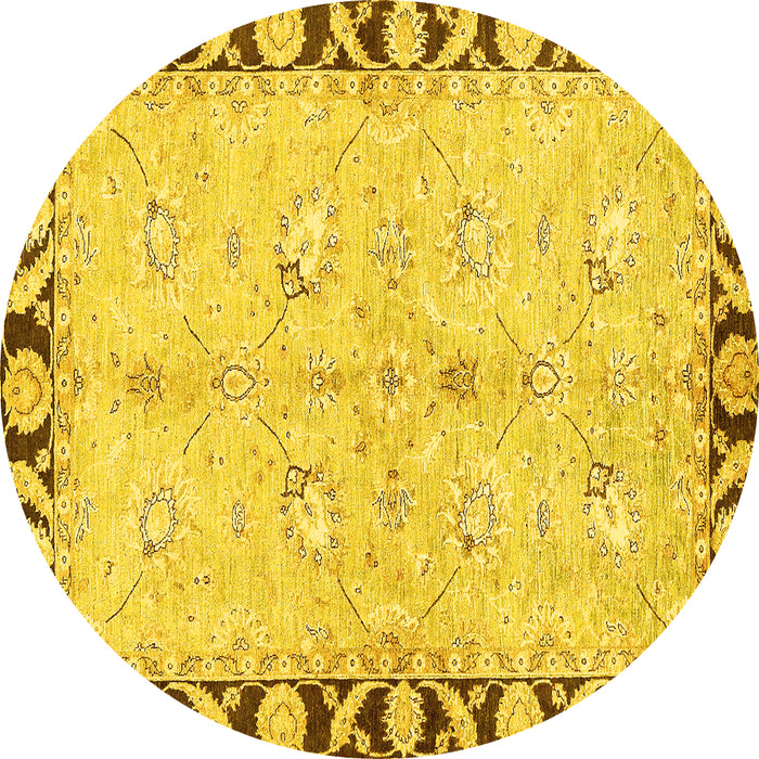 Round Oriental Yellow Traditional Rug, abs449yw