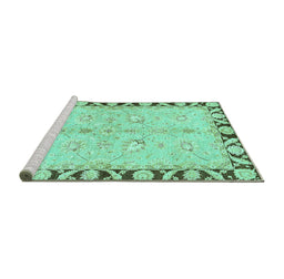 Sideview of Machine Washable Oriental Turquoise Traditional Area Rugs, wshabs449turq