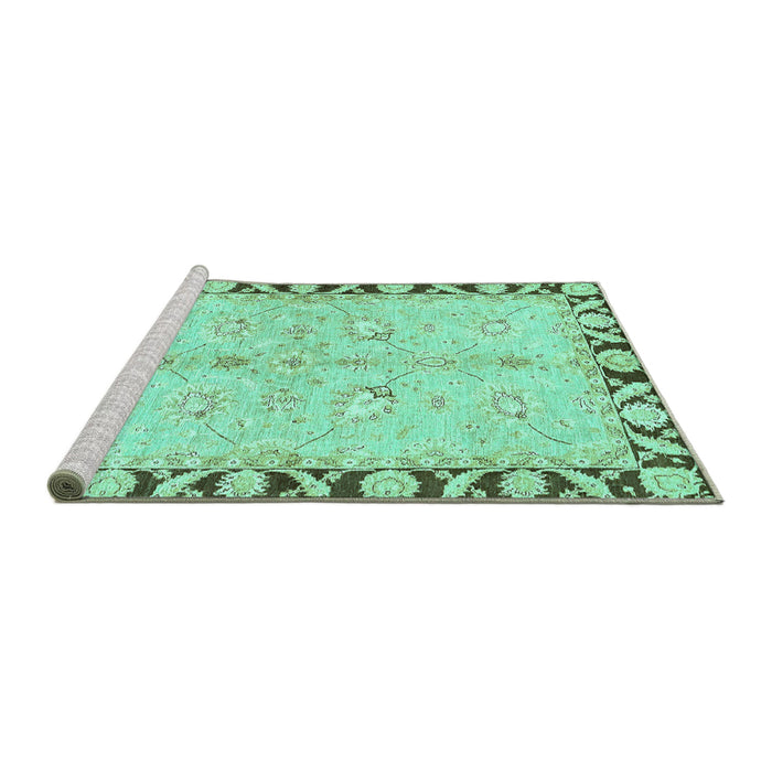 Sideview of Machine Washable Oriental Turquoise Traditional Area Rugs, wshabs449turq