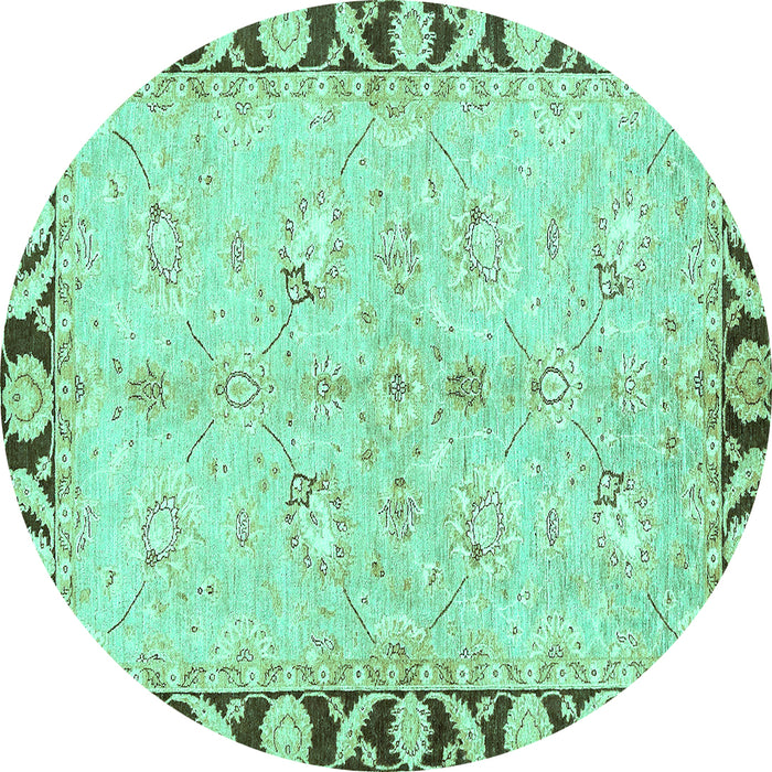 Round Oriental Turquoise Traditional Rug, abs449turq
