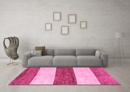Machine Washable Abstract Pink Modern Rug in a Living Room, wshabs44pnk