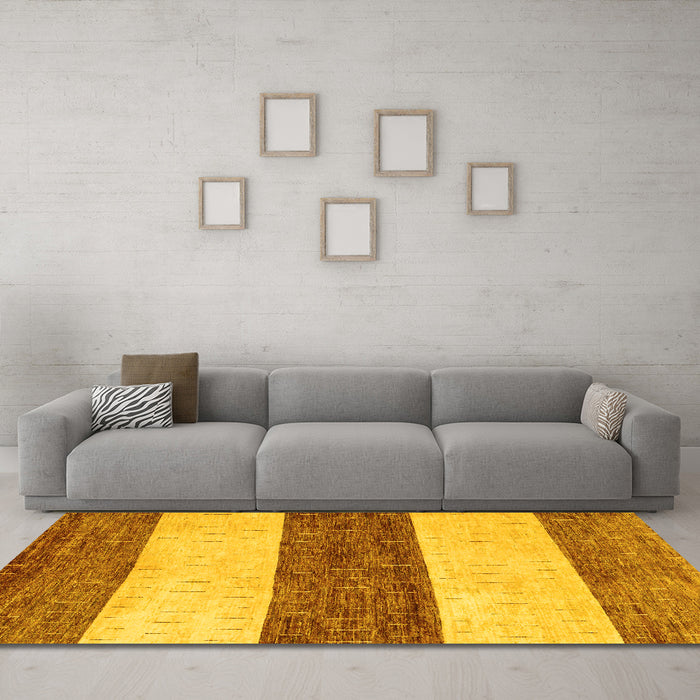 Machine Washable Abstract Yellow Modern Rug in a Living Room, wshabs44yw