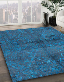 Abstract Blue Persian Rug in Family Room, abs4500