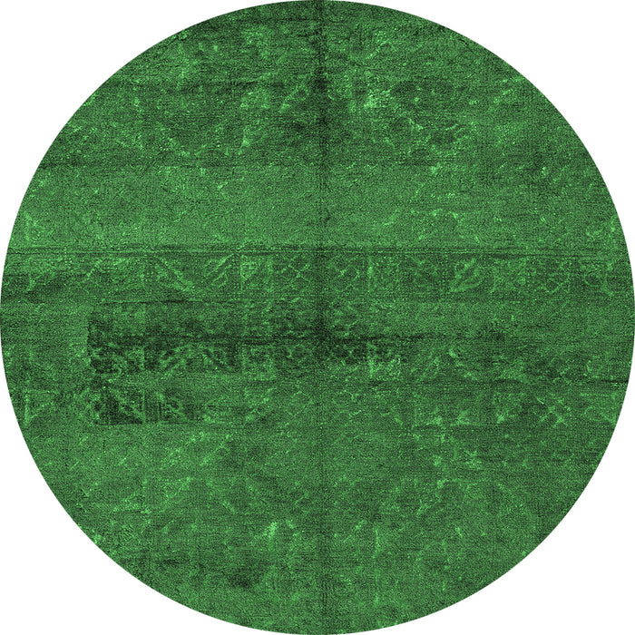 Round Machine Washable Persian Emerald Green Bohemian Area Rugs, wshabs4500emgrn