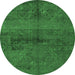 Round Machine Washable Persian Emerald Green Bohemian Area Rugs, wshabs4500emgrn