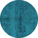 Round Machine Washable Persian Turquoise Bohemian Area Rugs, wshabs4500turq