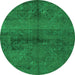 Round Machine Washable Persian Green Bohemian Area Rugs, wshabs4500grn