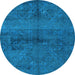 Round Machine Washable Persian Light Blue Bohemian Rug, wshabs4500lblu