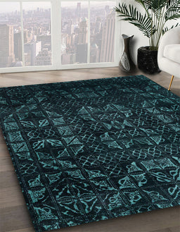 Abstract Teal Green Modern Rug in Family Room, abs4501