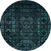 Round Machine Washable Abstract Medium Teal Green Rug, wshabs4501