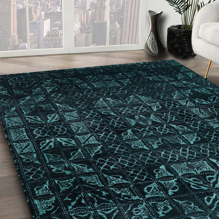 Abstract Teal Green Modern Rug in Family Room, abs4501