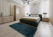 Abstract Teal Green Modern Rug in a Bedroom, abs4501