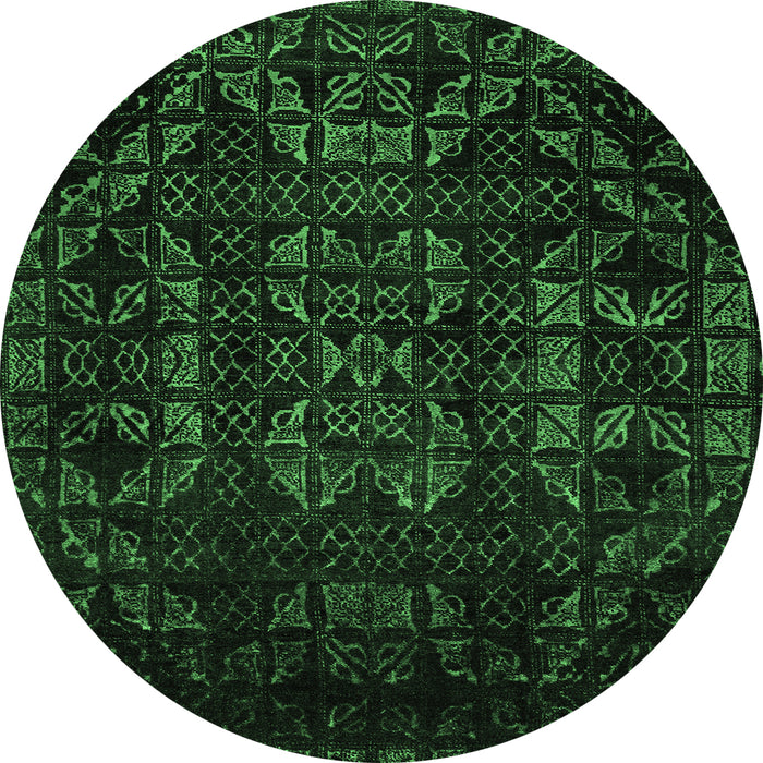 Round Machine Washable Abstract Emerald Green Modern Area Rugs, wshabs4501emgrn