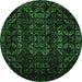 Round Machine Washable Abstract Emerald Green Modern Area Rugs, wshabs4501emgrn