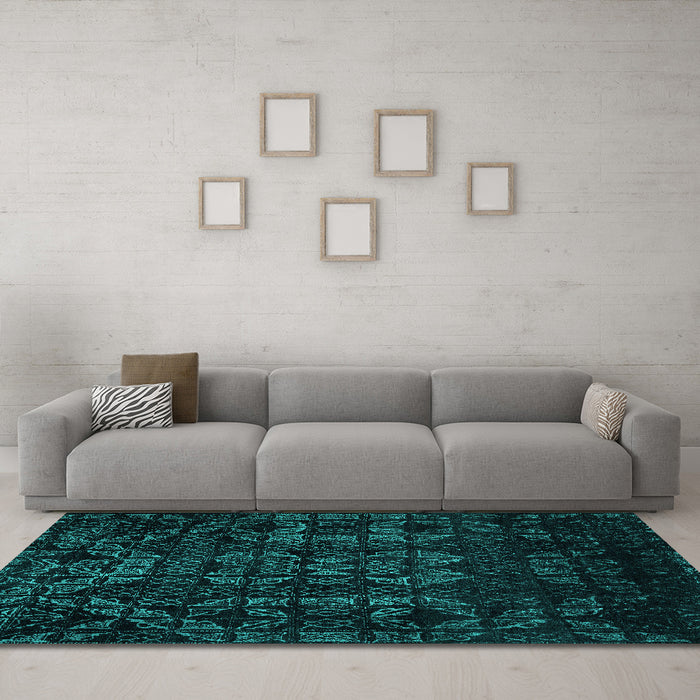 Machine Washable Abstract Turquoise Modern Area Rugs in a Living Room,, wshabs4501turq