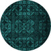 Round Machine Washable Abstract Turquoise Modern Area Rugs, wshabs4501turq