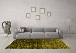 Machine Washable Abstract Yellow Modern Rug in a Living Room, wshabs4502yw