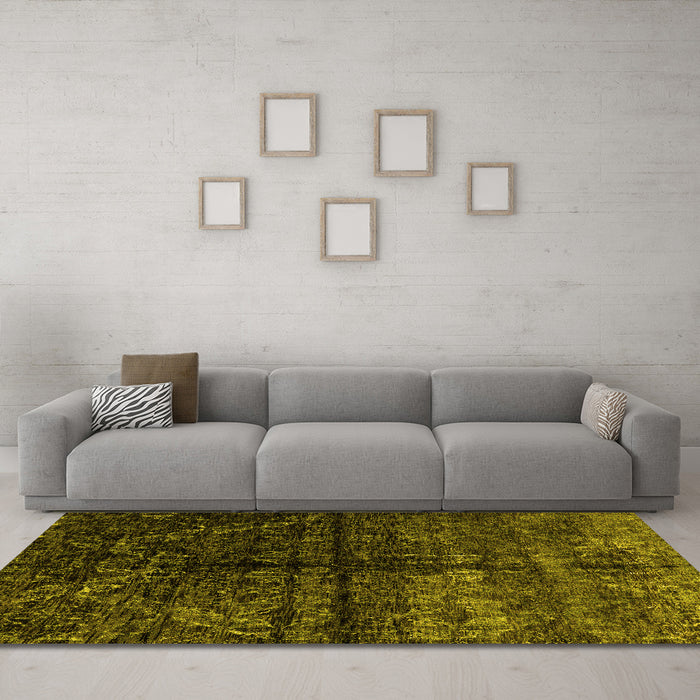 Machine Washable Abstract Yellow Modern Rug in a Living Room, wshabs4502yw