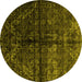 Round Machine Washable Abstract Yellow Modern Rug, wshabs4502yw