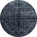 Round Machine Washable Abstract Dark Slate Gray Green Rug, wshabs4502