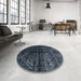 Round Machine Washable Abstract Dark Slate Gray Green Rug in a Office, wshabs4502