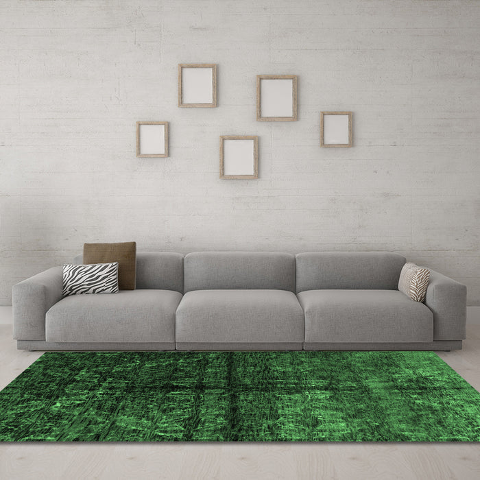 Machine Washable Abstract Emerald Green Modern Area Rugs in a Living Room,, wshabs4502emgrn