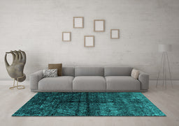 Machine Washable Abstract Turquoise Modern Area Rugs in a Living Room,, wshabs4502turq