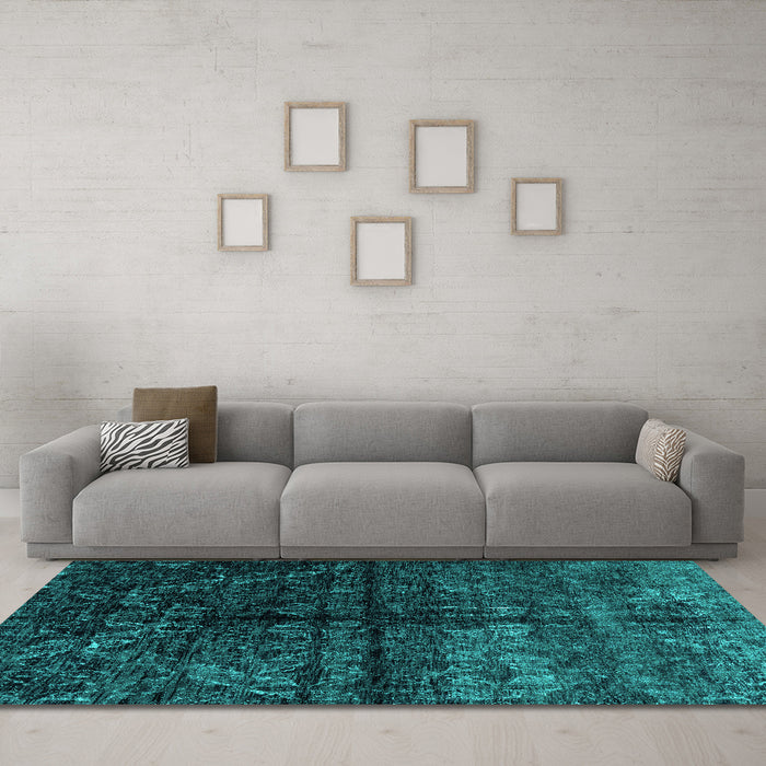 Machine Washable Abstract Turquoise Modern Area Rugs in a Living Room,, wshabs4502turq