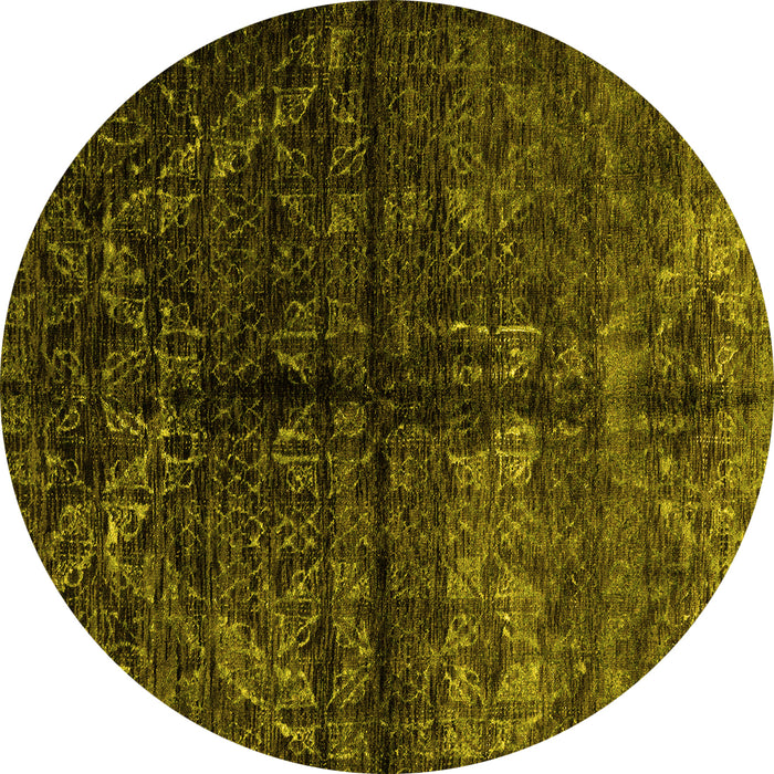 Round Abstract Yellow Modern Rug, abs4502yw