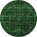 Round Machine Washable Abstract Emerald Green Modern Area Rugs, wshabs4503emgrn