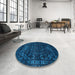 Round Abstract Bright Navy Blue Modern Rug in a Office, abs4503