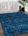 Abstract Bright Navy Blue Modern Rug in Family Room, abs4503