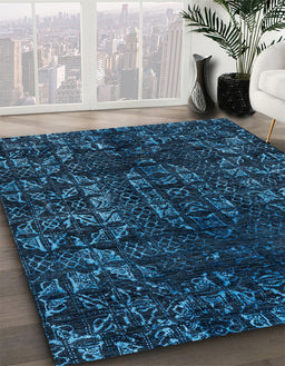 Abstract Bright Navy Blue Modern Rug in Family Room, abs4504