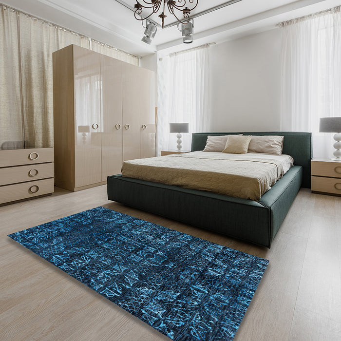 Machine Washable Abstract Bright Navy Blue Rug in a Bedroom, wshabs4504