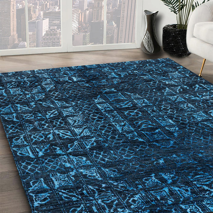Abstract Bright Navy Blue Modern Rug in Family Room, abs4504