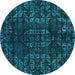 Round Abstract Turquoise Modern Rug, abs4504turq