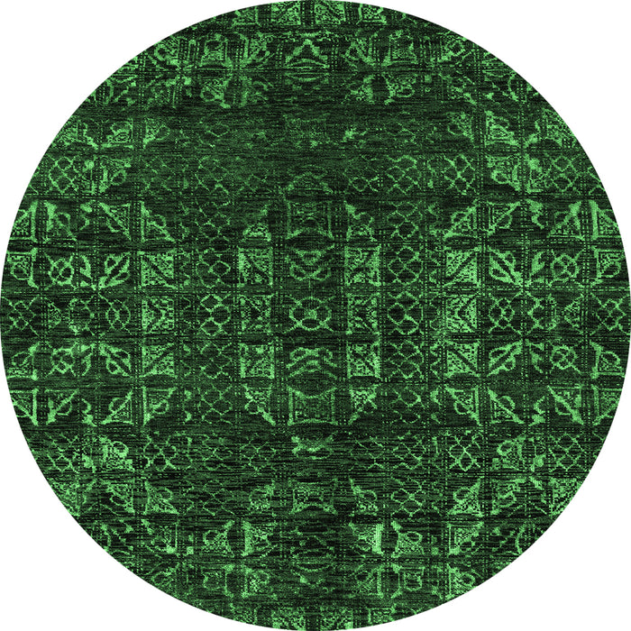 Round Abstract Emerald Green Modern Rug, abs4504emgrn