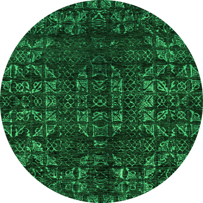 Round Abstract Green Modern Rug, abs4504grn