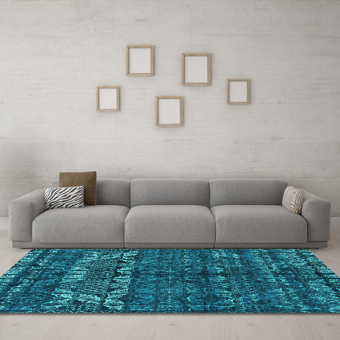 Machine Washable Abstract Turquoise Modern Area Rugs in a Living Room,, wshabs4505turq