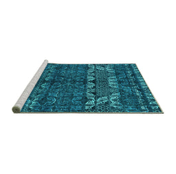 Sideview of Machine Washable Abstract Turquoise Modern Area Rugs, wshabs4505turq