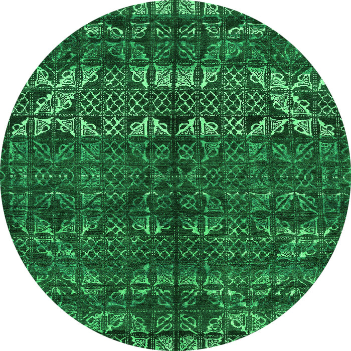 Round Abstract Green Modern Rug, abs4505grn