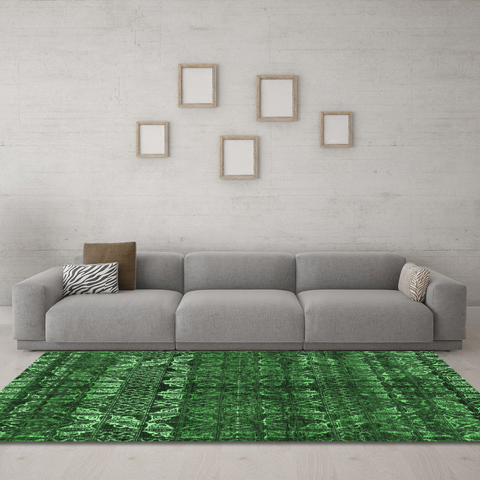 Machine Washable Abstract Emerald Green Modern Area Rugs in a Living Room,, wshabs4505emgrn