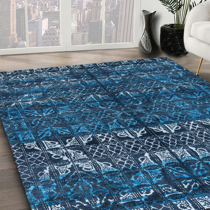 Machine Washable Abstract Blue Ivy Blue Rug in a Family Room, wshabs4505