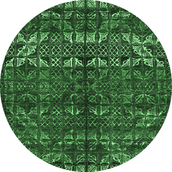 Round Machine Washable Abstract Emerald Green Modern Area Rugs, wshabs4505emgrn