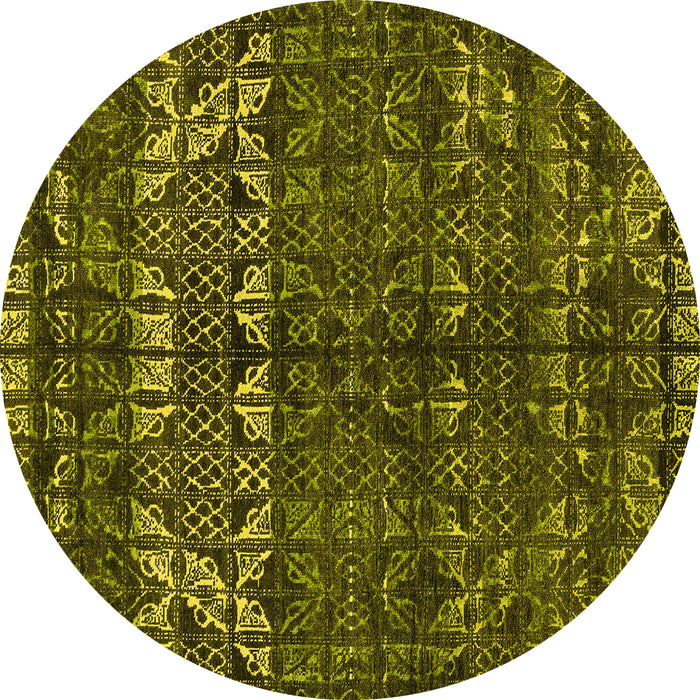 Round Machine Washable Abstract Yellow Modern Rug, wshabs4505yw
