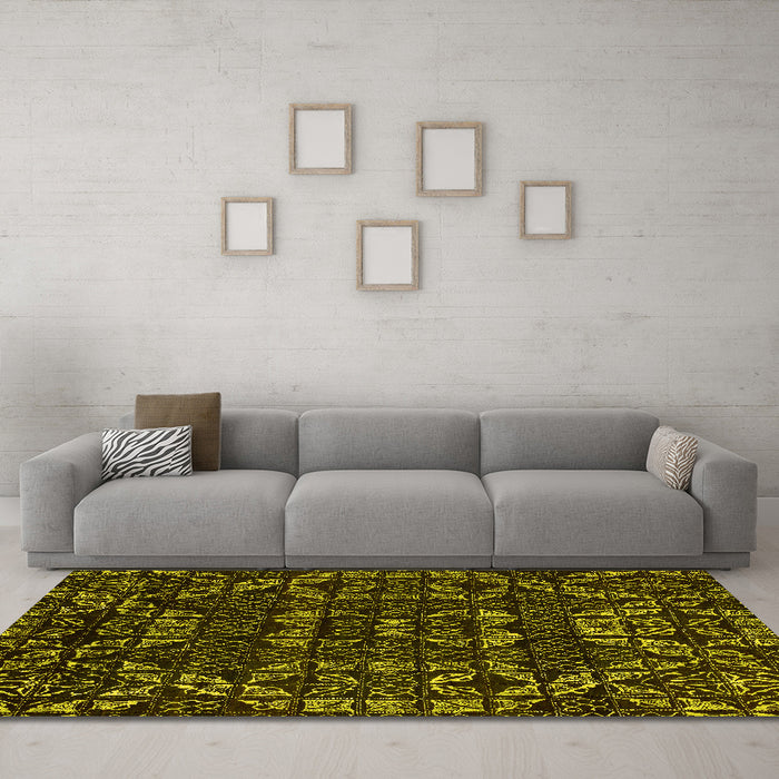 Machine Washable Abstract Yellow Modern Rug in a Living Room, wshabs4506yw